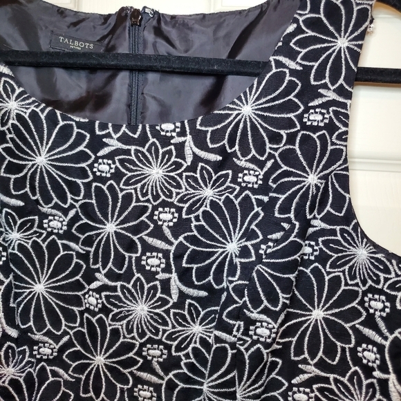 Talbots Linen Blend Floral Embroidered Black and White Sheath Dress size 14P - Picture 4 of 13